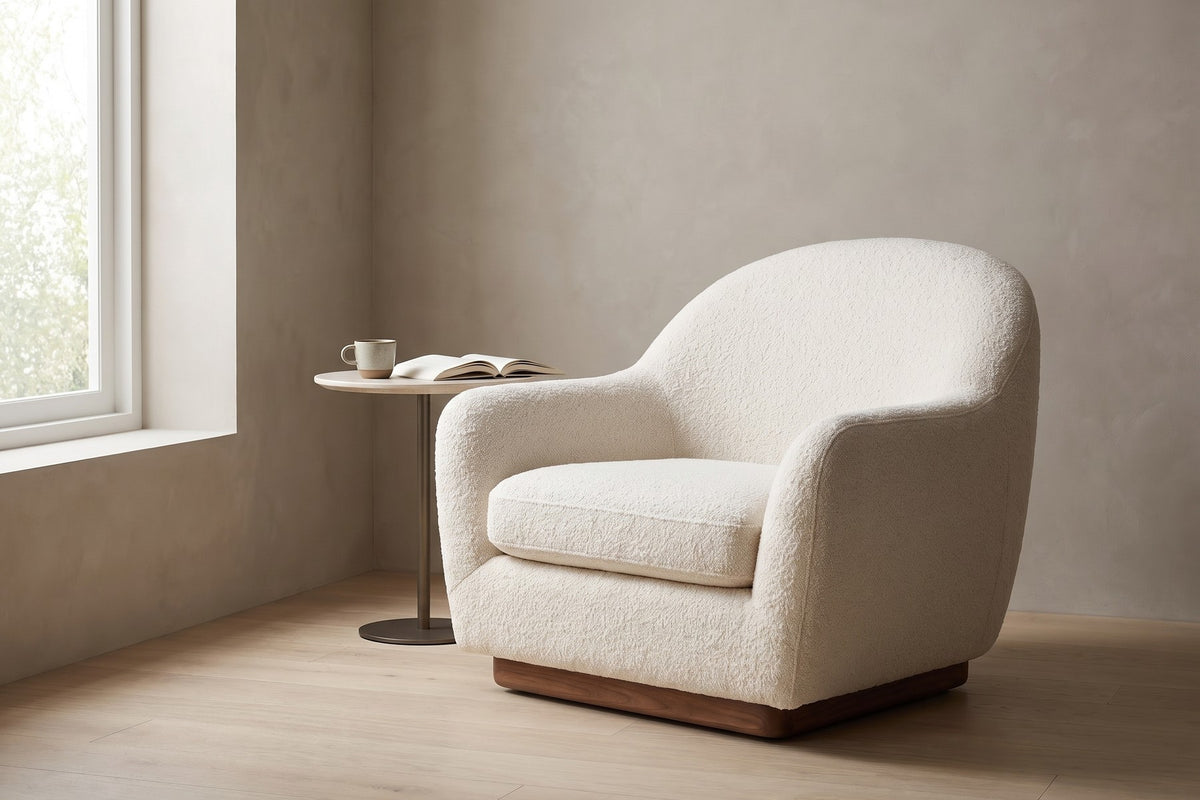 Biot Ivory Bouclé Lounge Chair styled in a room
