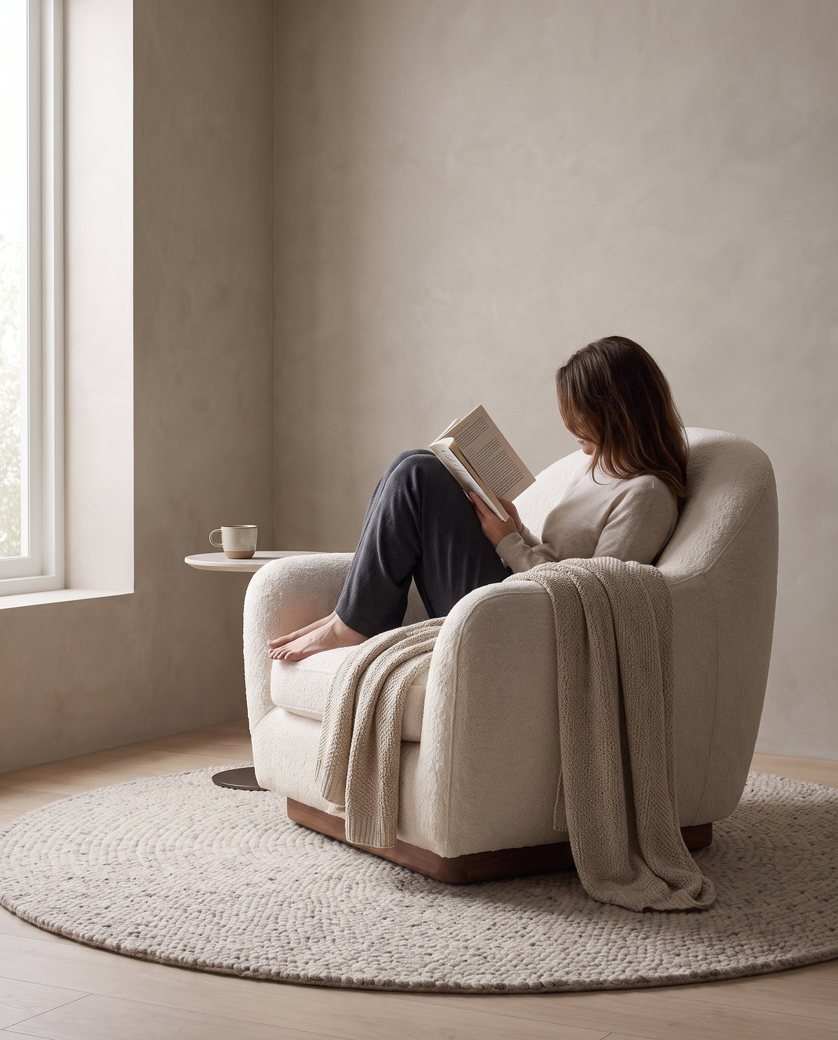 Biot Ivory Bouclé Lounge Chair in everyday use at home