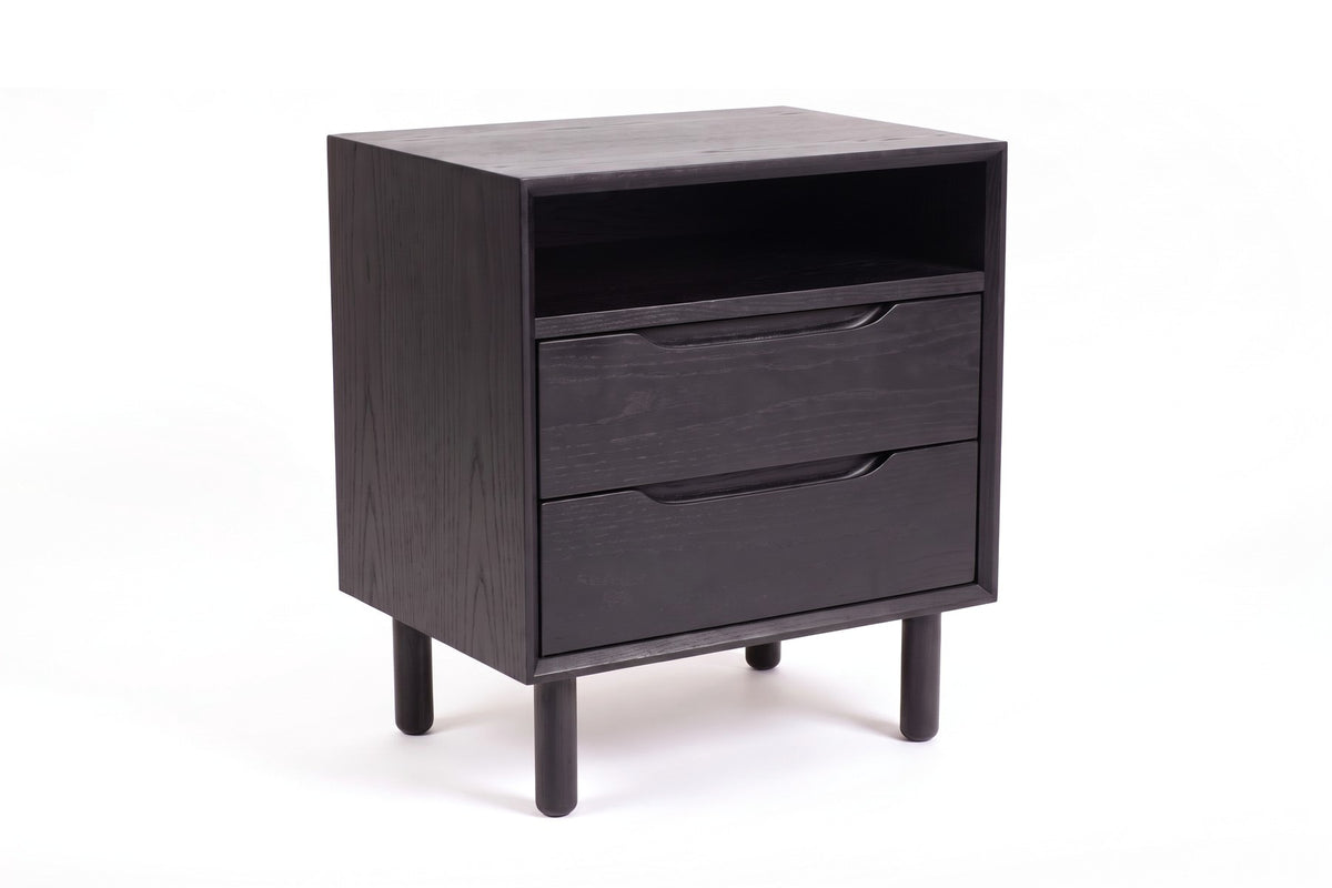 Bonnieux Solid Wood Nightstand – Open Shelf, Two Drawers, Walnut or Oak