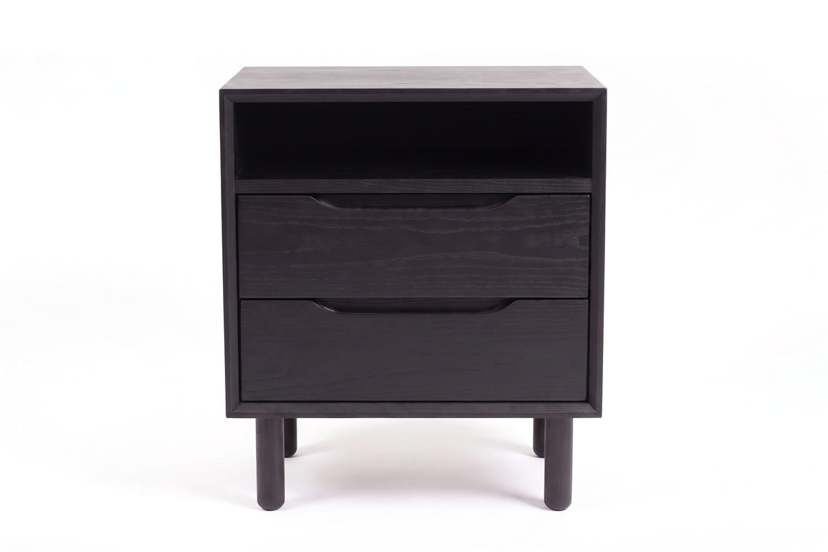 Bonnieux Nightstand in Black Oak, front view on white