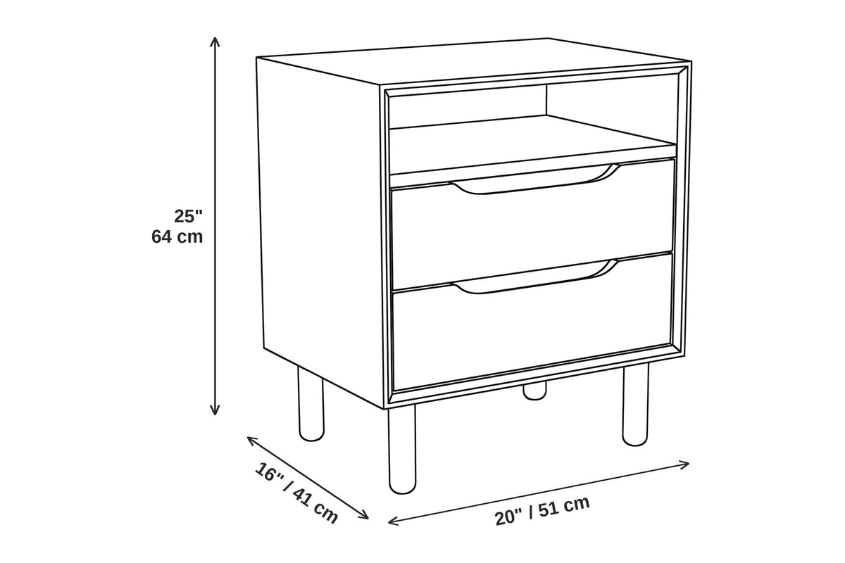 Bonnieux Solid Wood Nightstand – Open Shelf, Two Drawers, Walnut or Oak