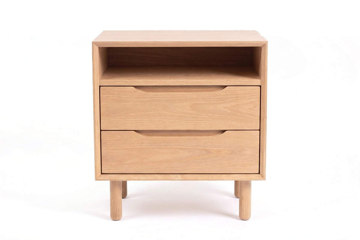 Bonnieux Solid Wood Nightstand – Open Shelf, Two Drawers, Walnut or Oak