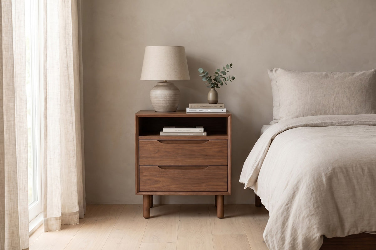 Bonnieux Walnut Nightstand in a living space