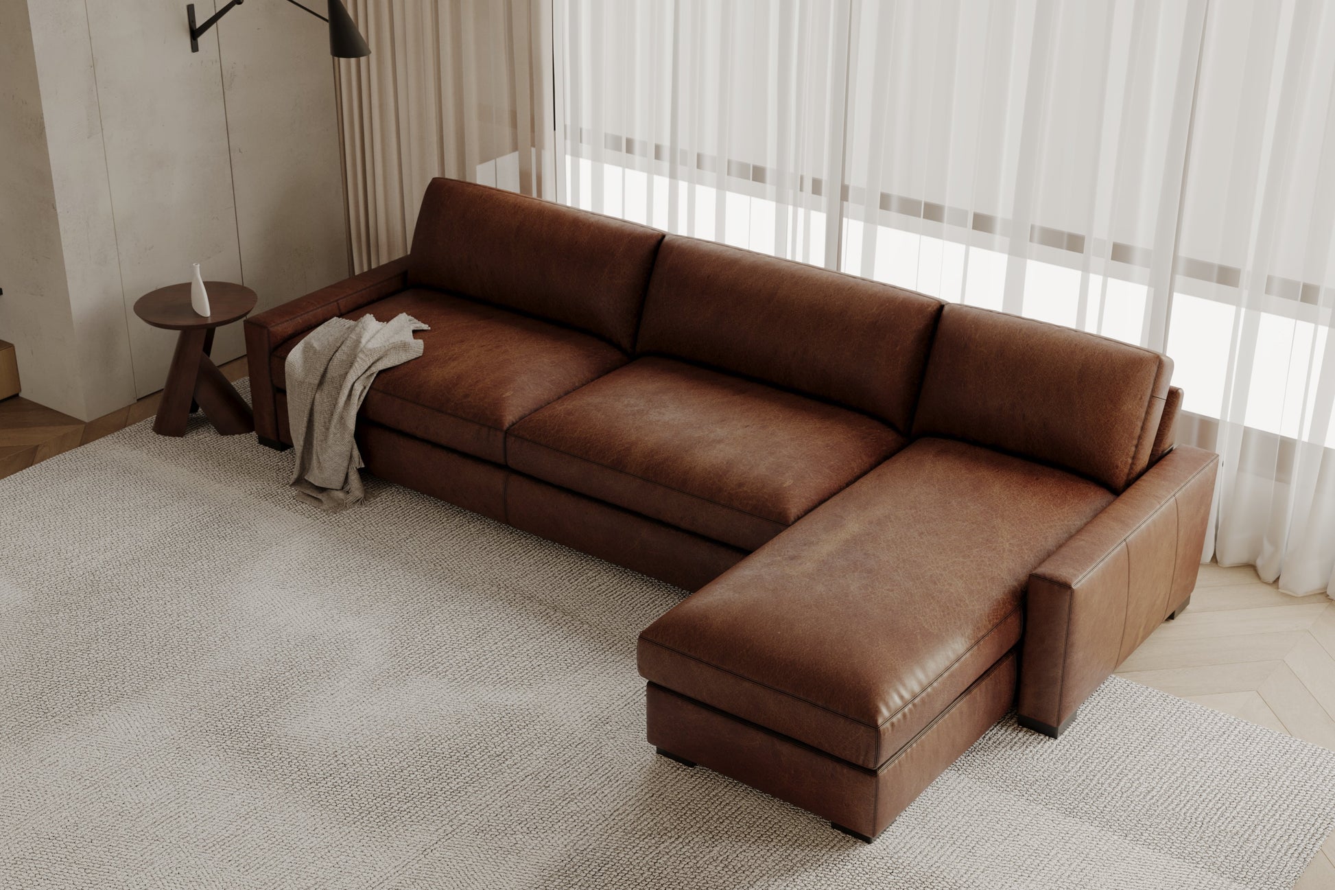 Brunelle  Full-aniline Nordic Hygge™ Leather Sectional Sofa with ComfortSoft™ Technology & Latex Foam