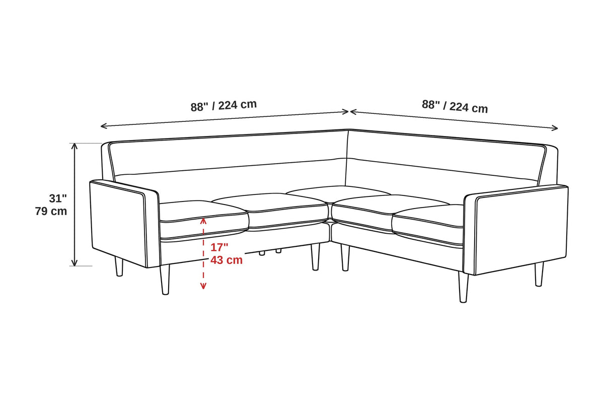 Cabourg Olive Corner Sectional dimensions