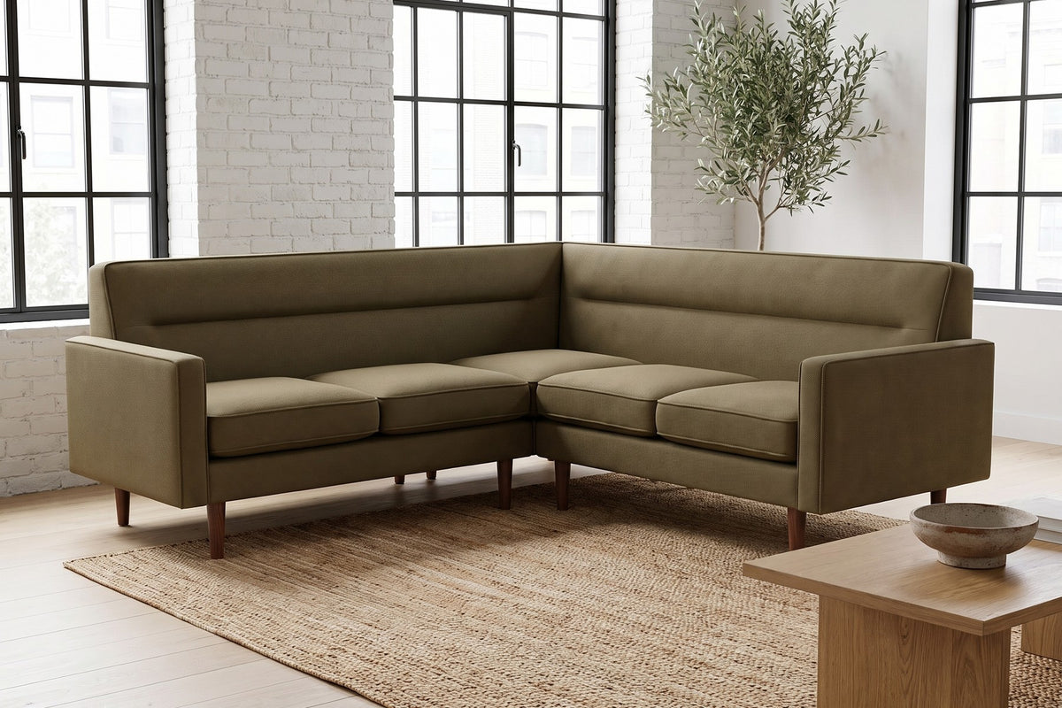 Cabourg Olive Corner Sectional styled in a room