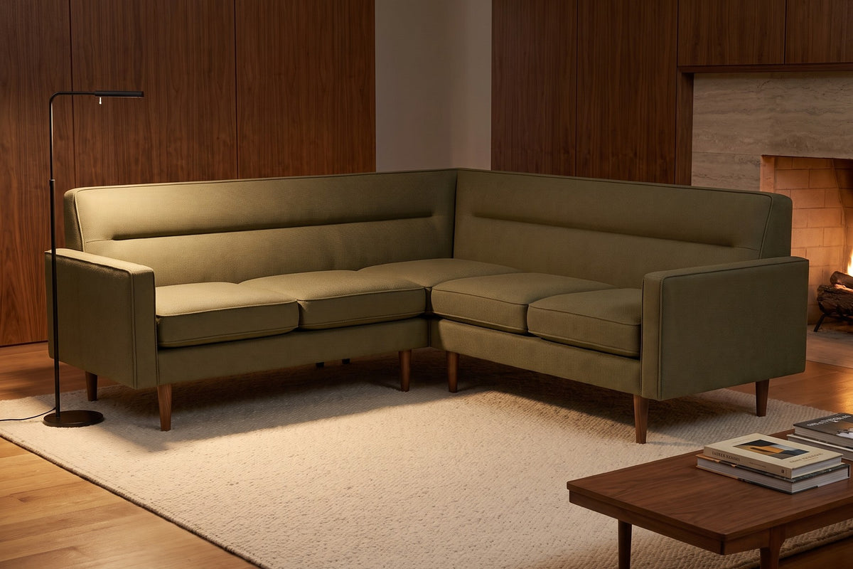 Cabourg 88" Corner Sectional – Performance Fabric, Tight Back, Walnut-Finish Legs
