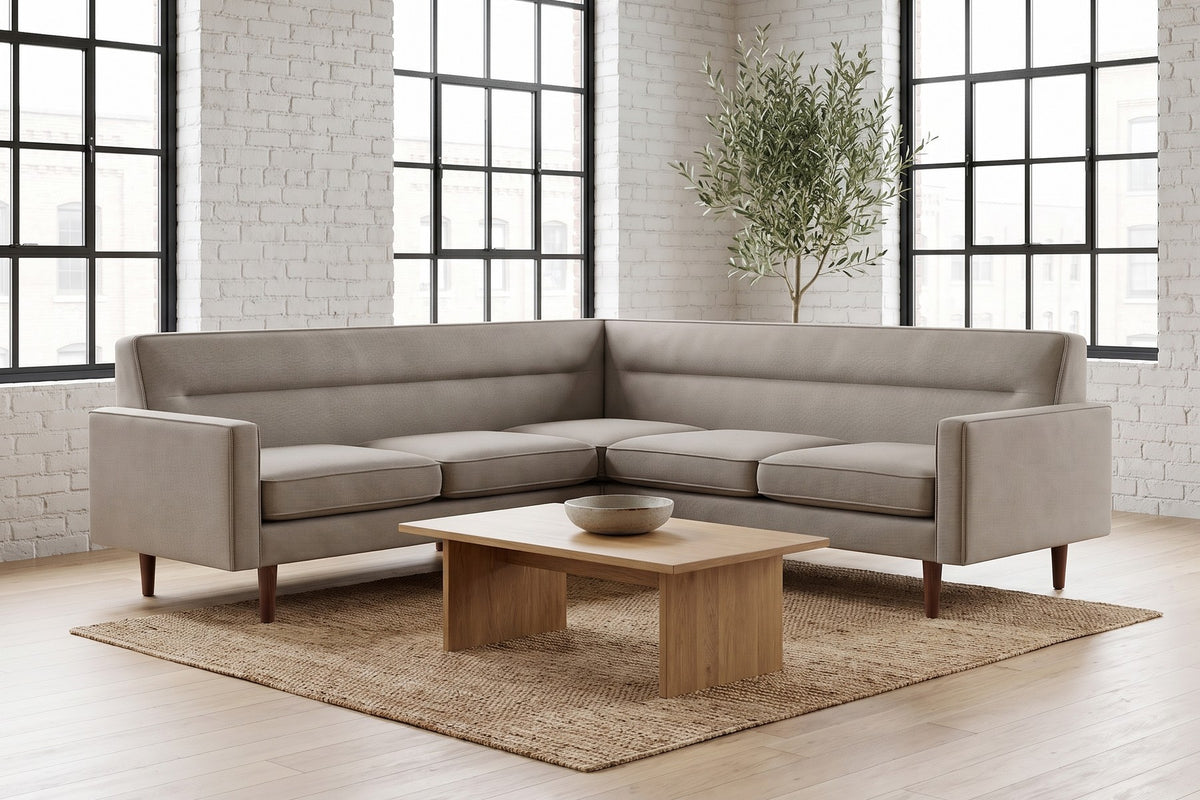 Cabourg 88" Corner Sectional – Performance Fabric, Tight Back, Walnut-Finish Legs