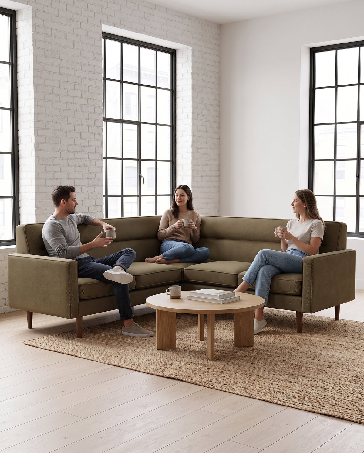 Cabourg Olive Corner Sectional in everyday use at home
