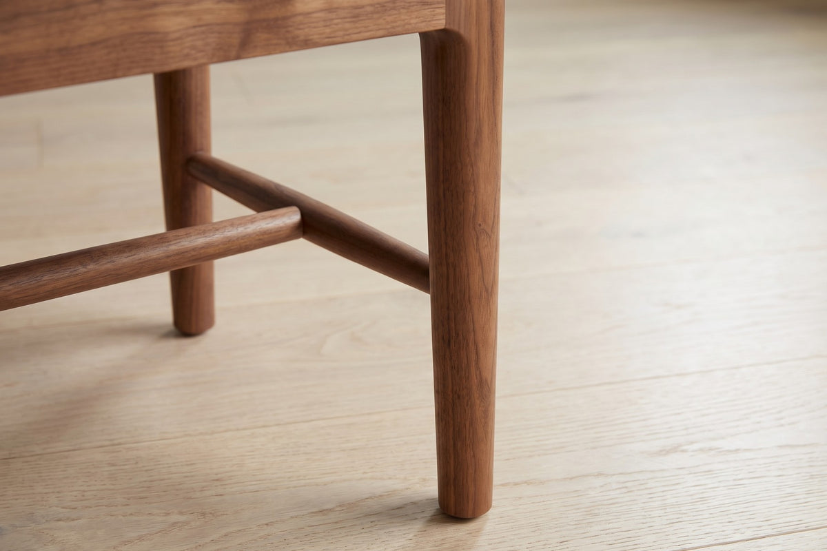 Carnac 56" Leather Bench – Grid-Stitched Top, Solid Walnut Frame