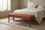 Carnac Cognac Leather and Walnut Bench in a living space