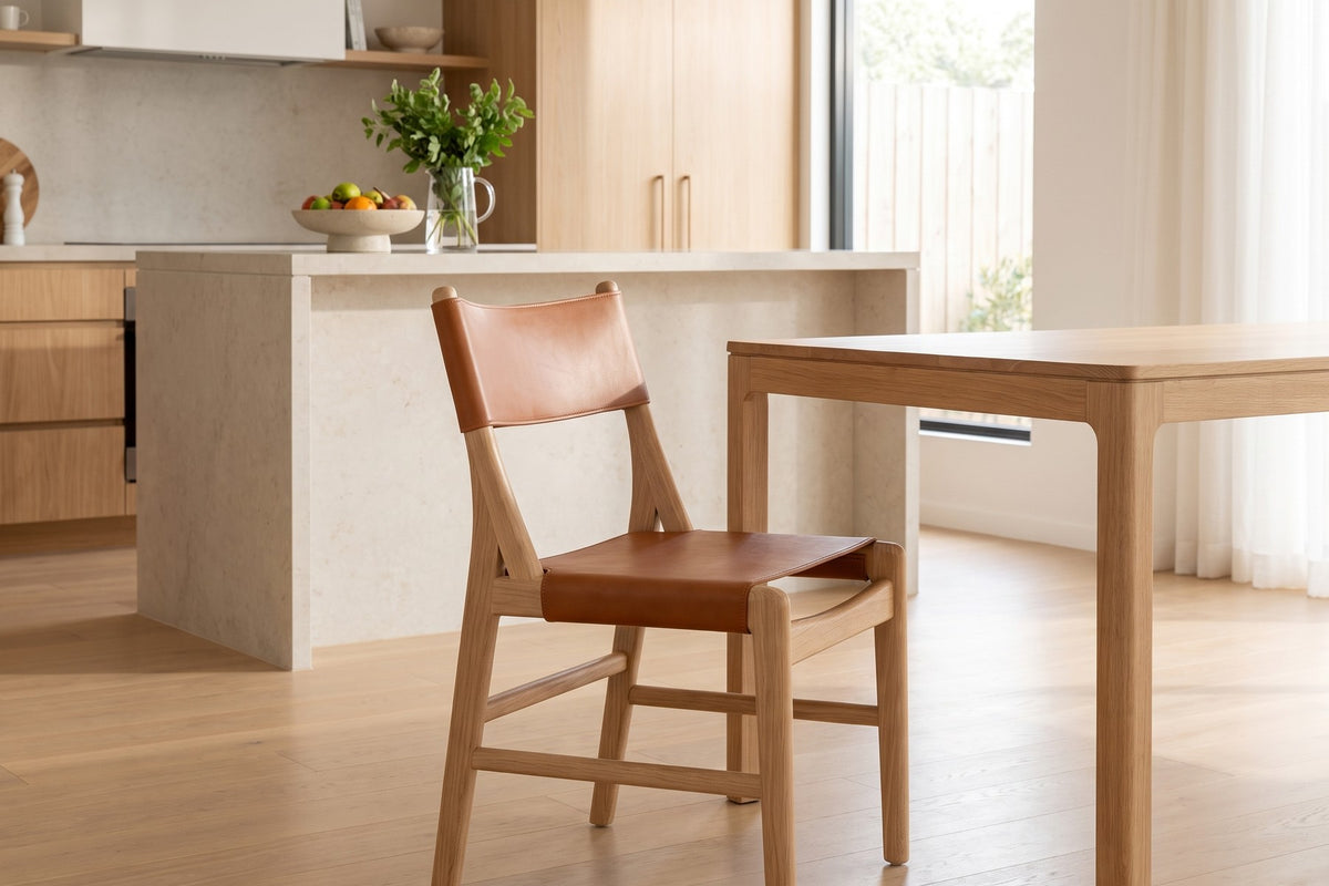 Cassis Leather Sling Dining Chair – Solid Oak Frame, Set of 2