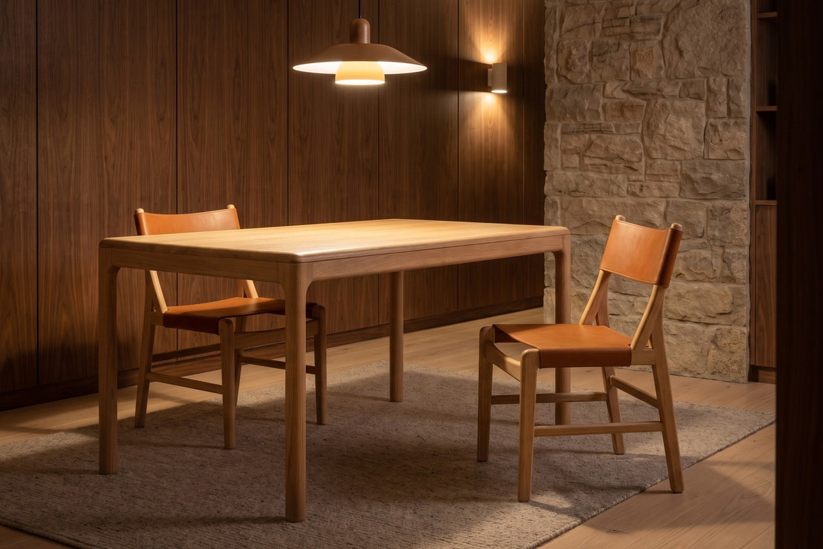 Cassis Leather Sling Dining Chair in a room setting