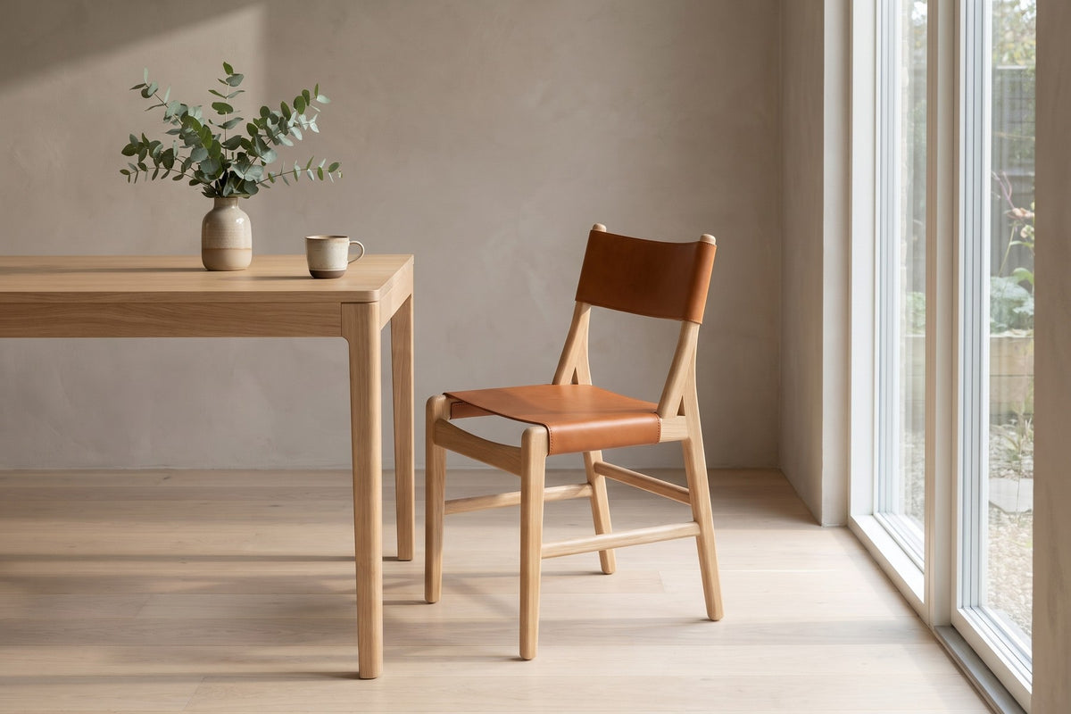 Cassis Leather Sling Dining Chair – Solid Oak Frame, Set of 2