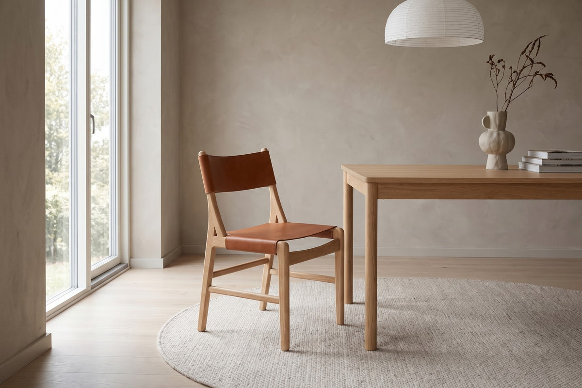 Cassis Leather Sling Dining Chair in a living space