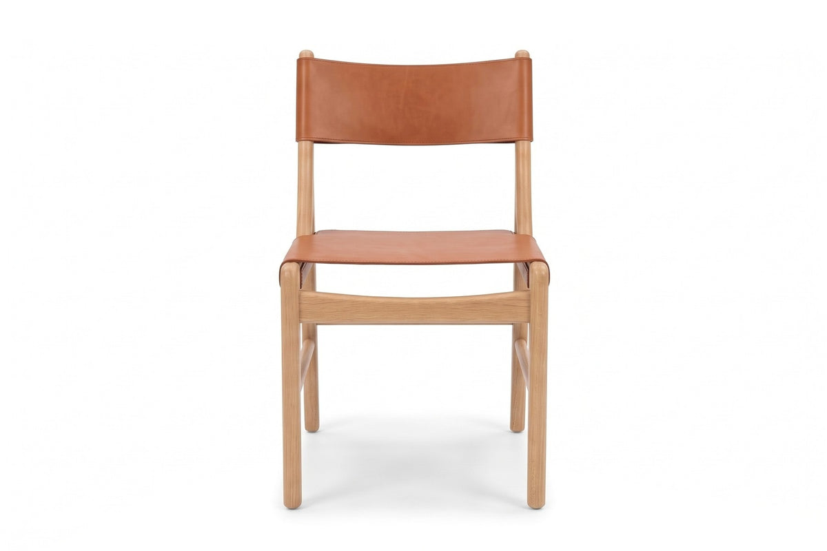 Cassis Leather Sling Dining Chair, straight front view at seat height