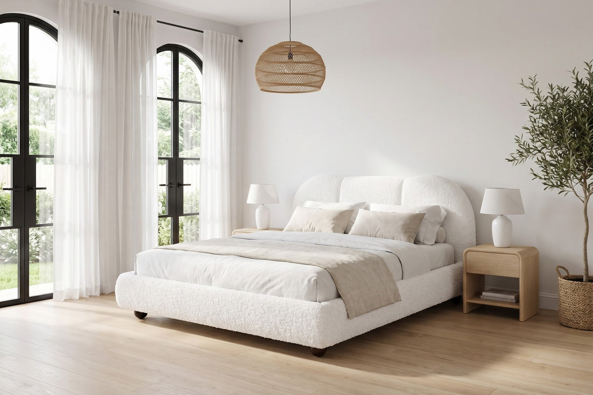 Celeste Bouclé Cloud Platform Bed – White, King