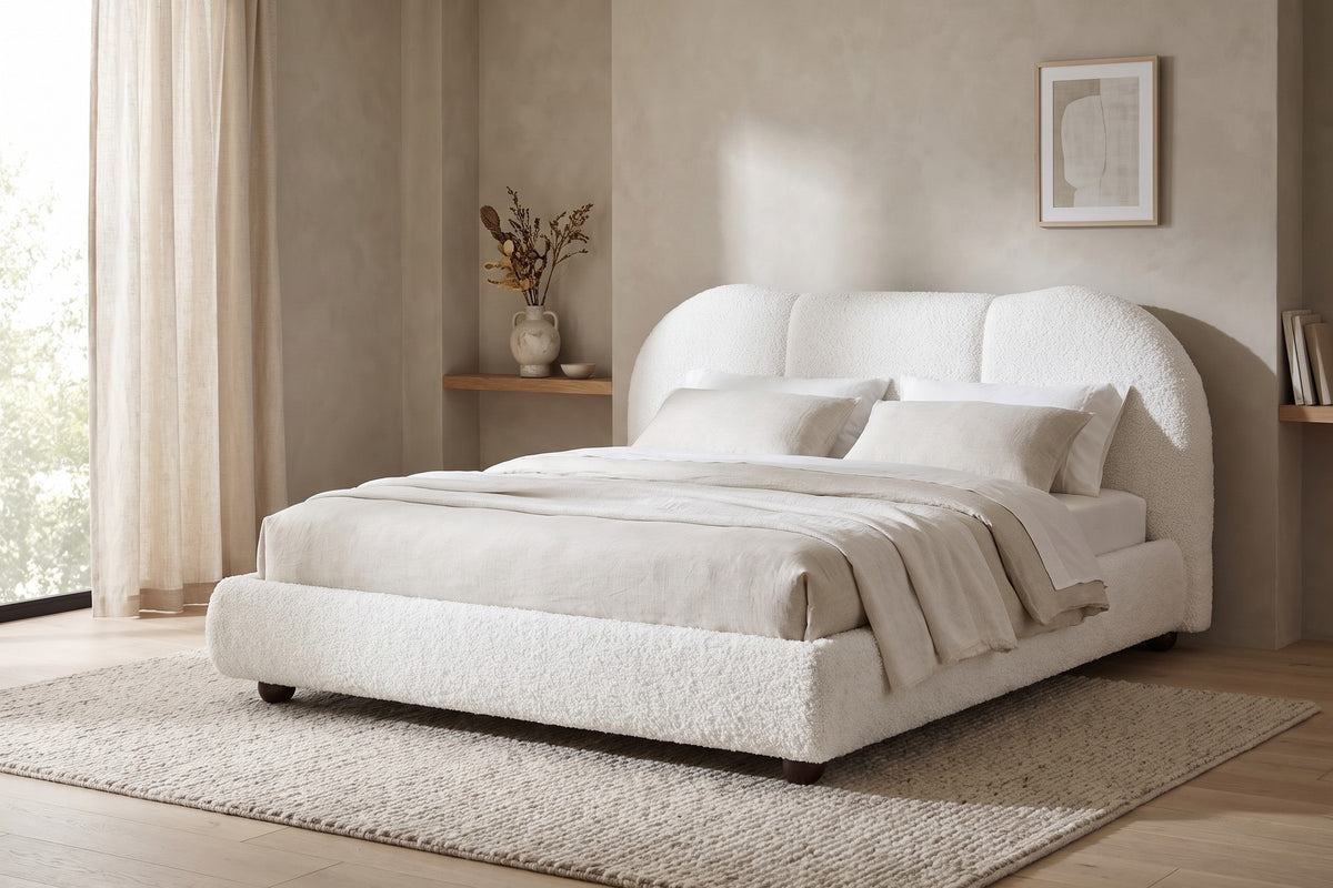 Celeste Bouclé Cloud Platform Bed – White, King