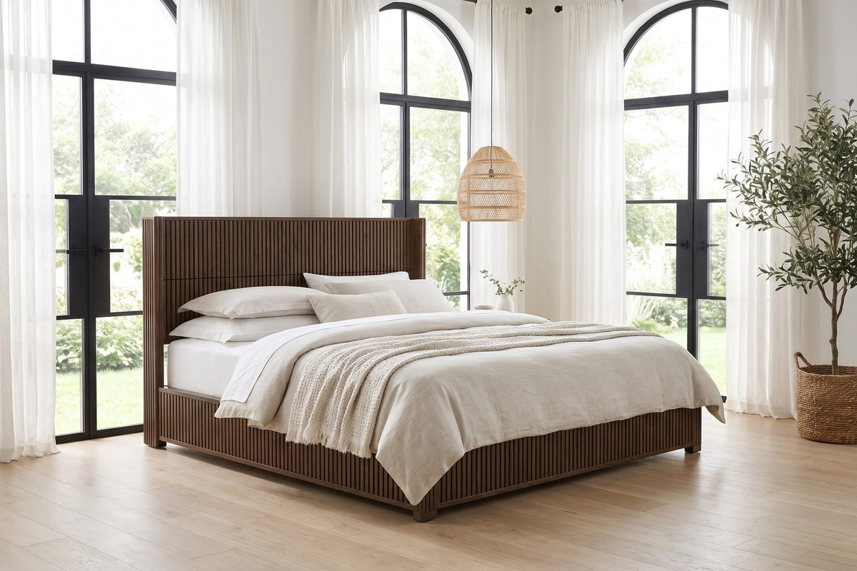 Chaillot Fluted Platform Bed – Walnut-Finish Rubberwood, King