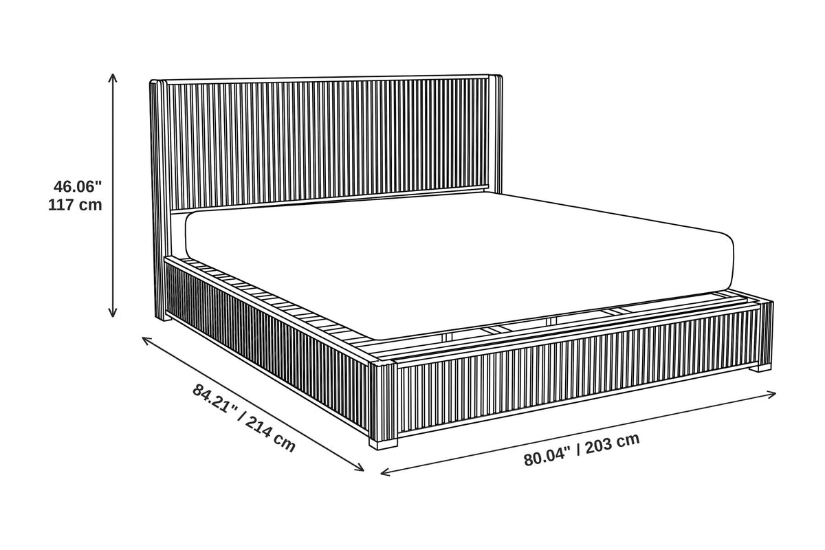 Chaillot Fluted Platform Bed – Walnut-Finish Rubberwood, King