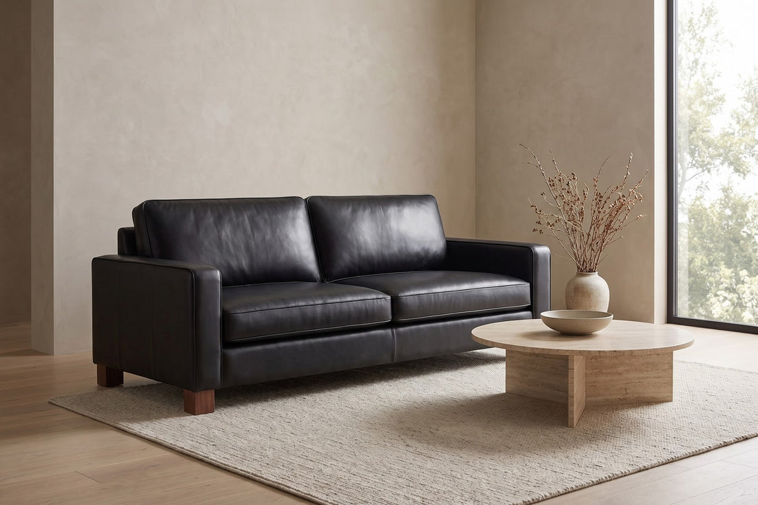 Chamonix Leather Sleeper Sofa in Black, in a living space