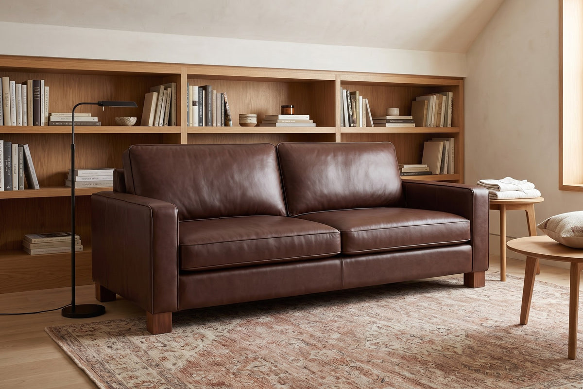 Chamonix 84" Leather Sleeper Sofa – Queen Pull-Out, Memory-Foam Mattress, Square Arms