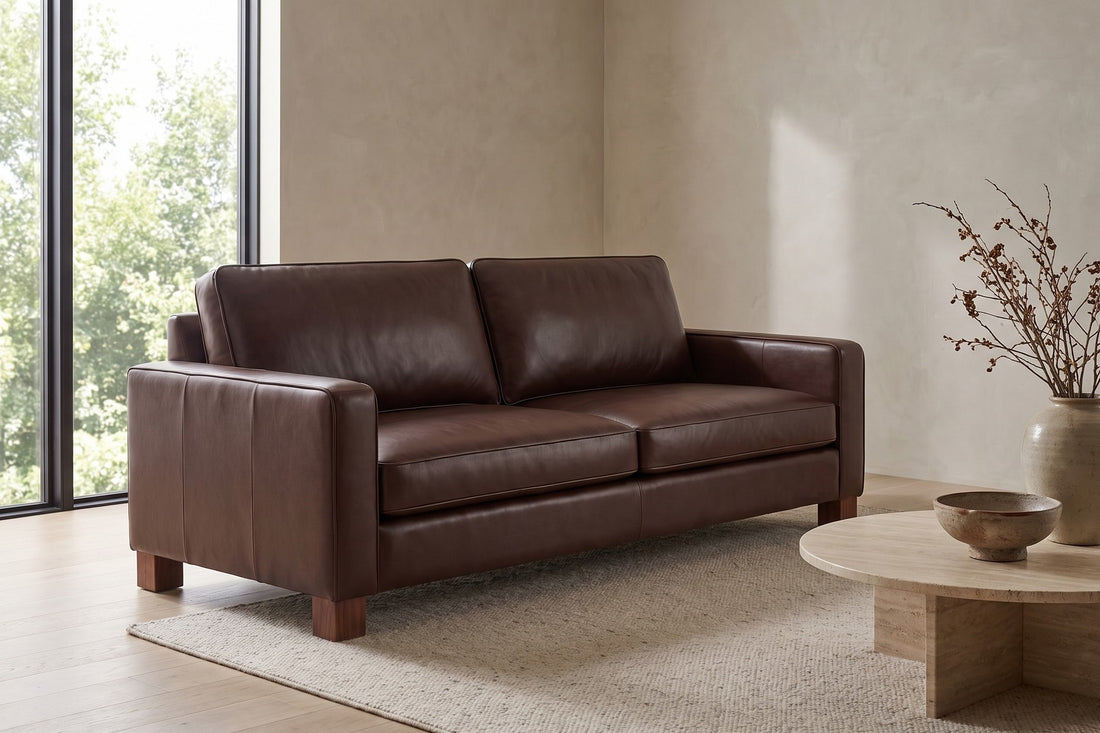 Chamonix Leather Sleeper Sofa in Chocolate, in a living space