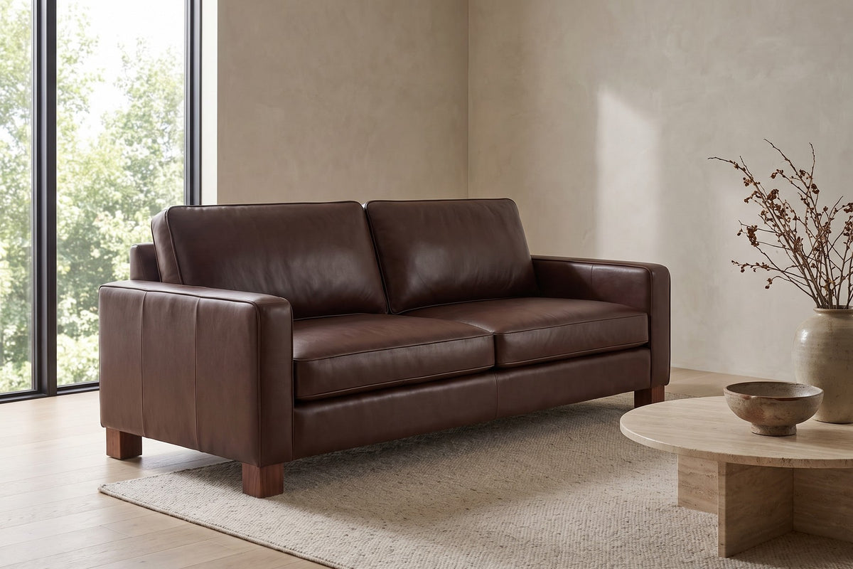 Chamonix Leather Sleeper Sofa in Chocolate, in a living space