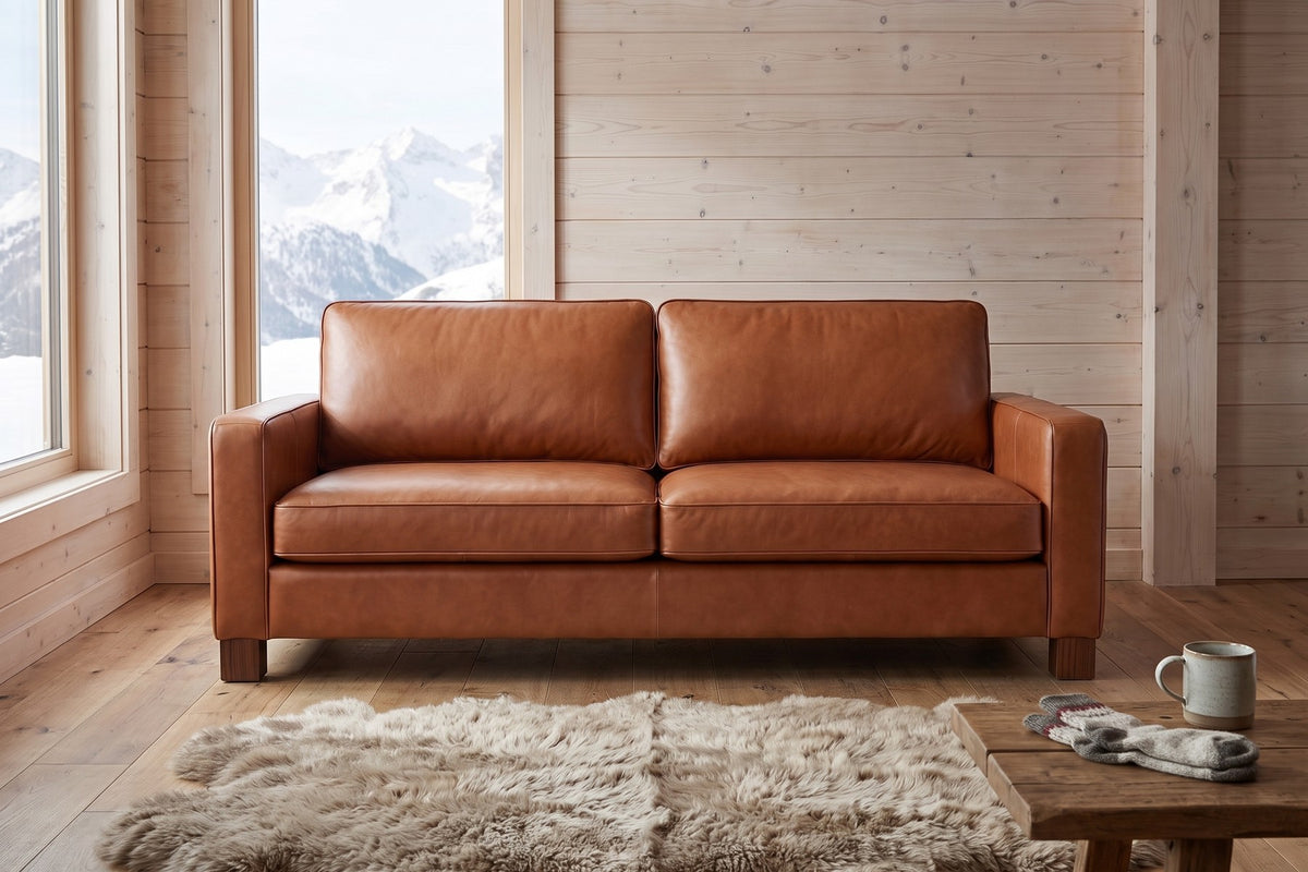 Chamonix 84" Leather Sleeper Sofa – Queen Pull-Out, Memory-Foam Mattress, Square Arms