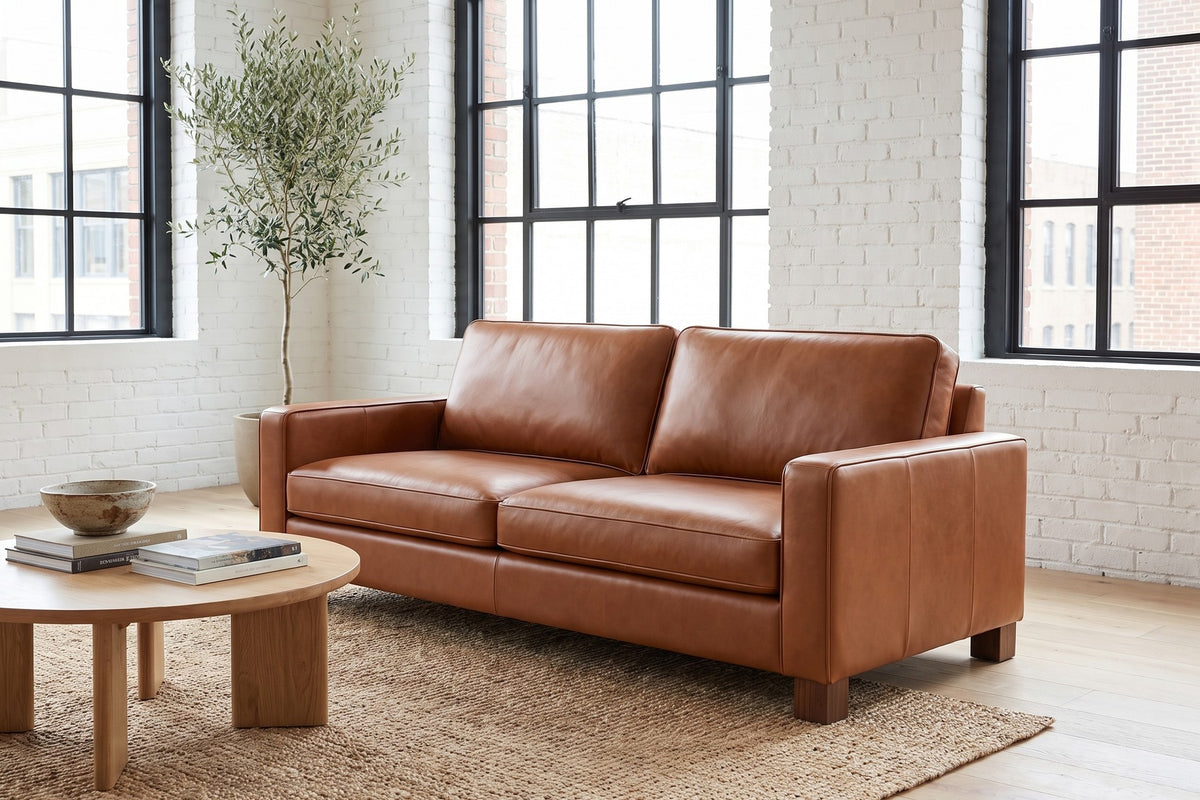 Chamonix 84" Leather Sleeper Sofa – Queen Pull-Out, Memory-Foam Mattress, Square Arms