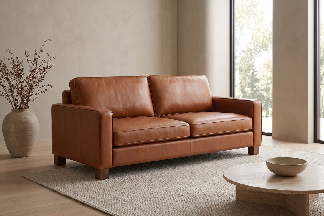 Chamonix Cognac Leather Sleeper Sofa in a living space