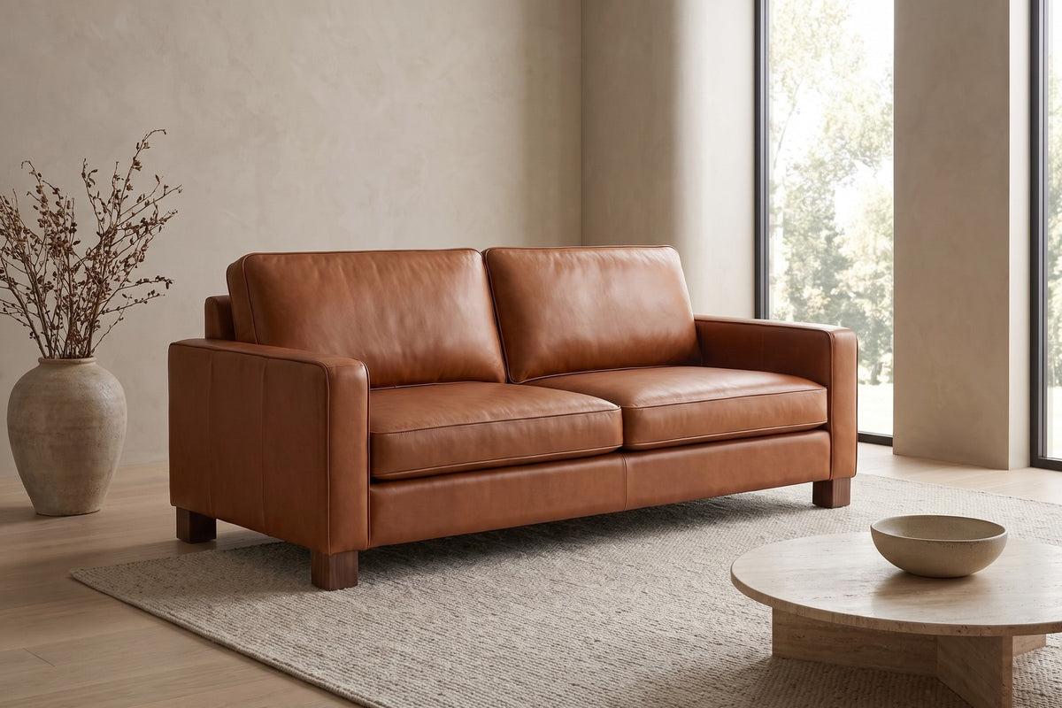 Chamonix Cognac Leather Sleeper Sofa in a living space