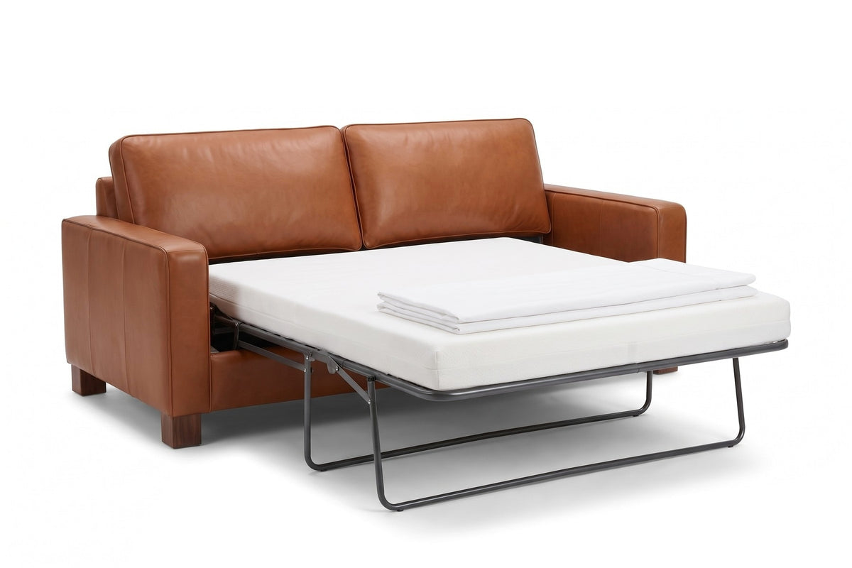 Chamonix 84" Leather Sleeper Sofa – Queen Pull-Out, Memory-Foam Mattress, Square Arms