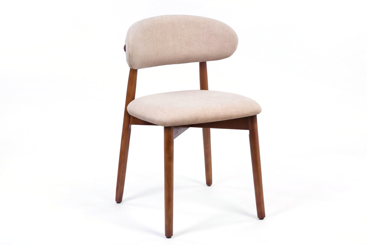 Charonne Upholstered Dining Chair – Light Camel, Walnut-Finish Rubberwood Frame, Set of 4