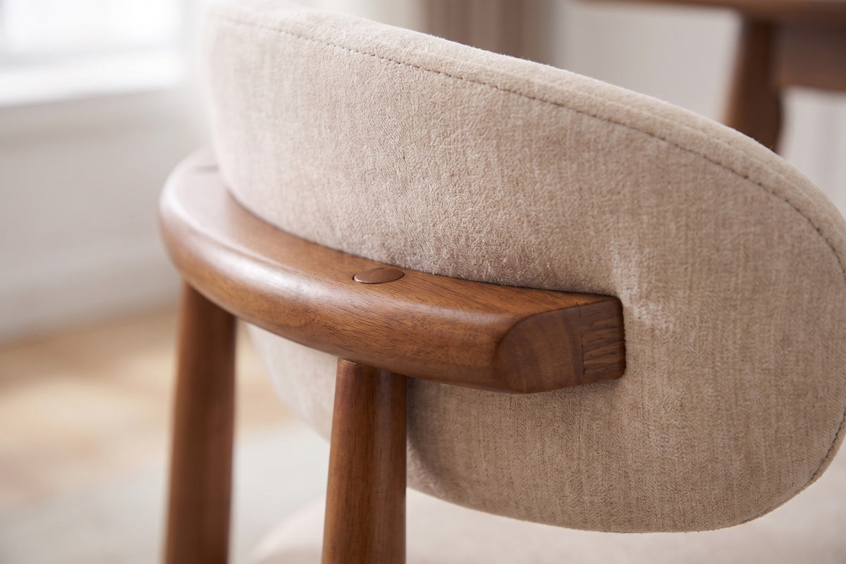 Charonne Upholstered Dining Chair – Light Camel, Walnut-Finish Rubberwood Frame, Set of 4