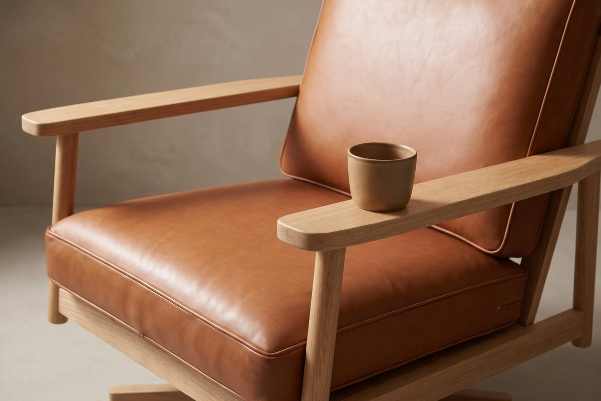 Chinon Cognac Leather and Oak Swivel Chair detail