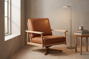Chinon Cognac Leather and Oak Swivel Chair in a living space