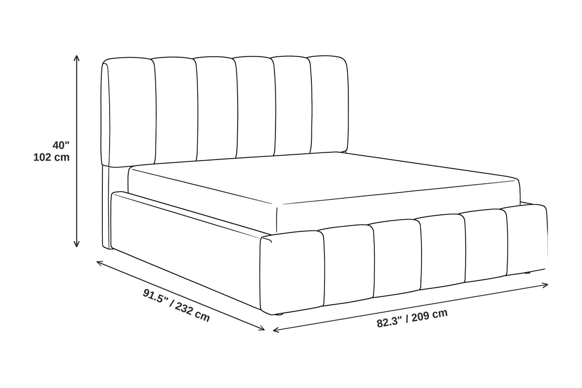 Clémence Channel-Tufted Bouclé Platform Bed – White, Low Upholstered Base, King