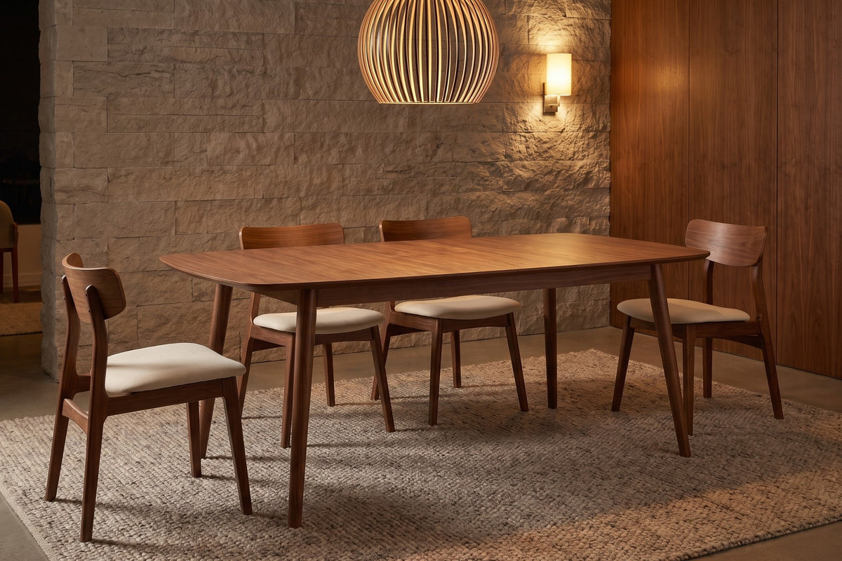 Cluny Extendable Walnut Dining Table styled in a room