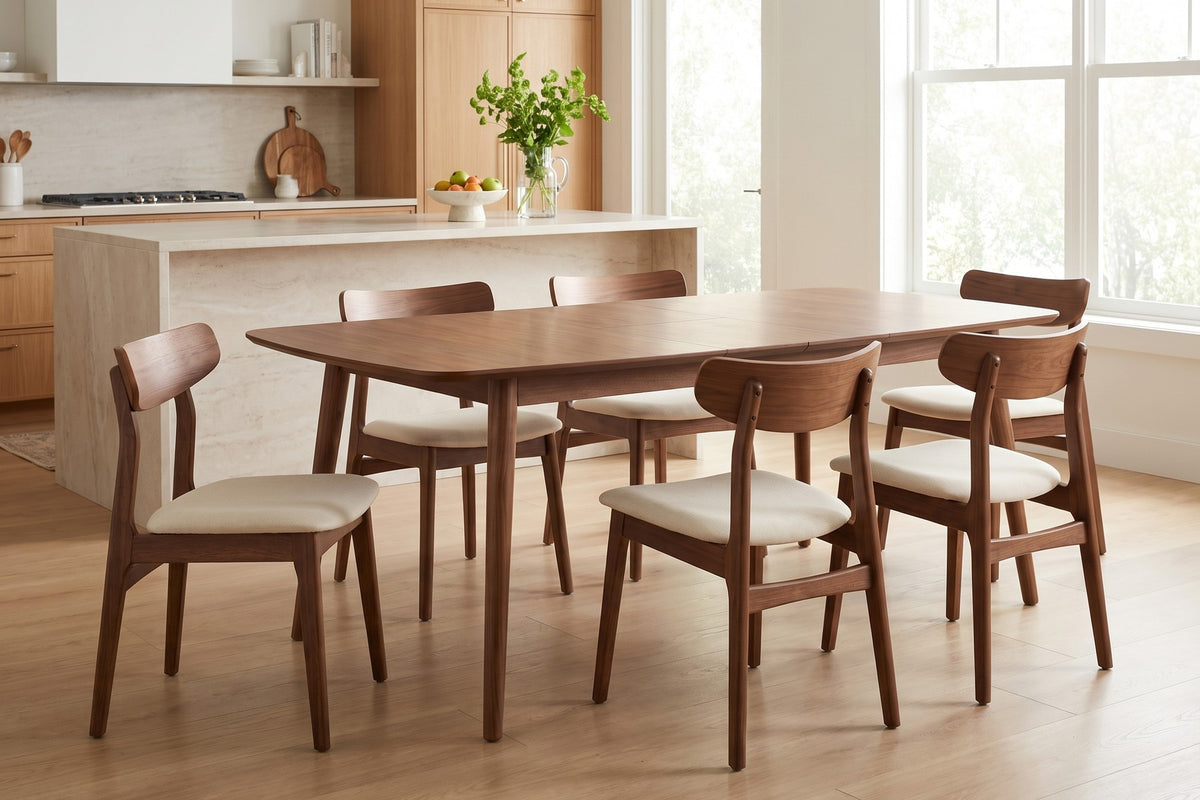 Cluny Extendable Walnut Dining Table in a room setting