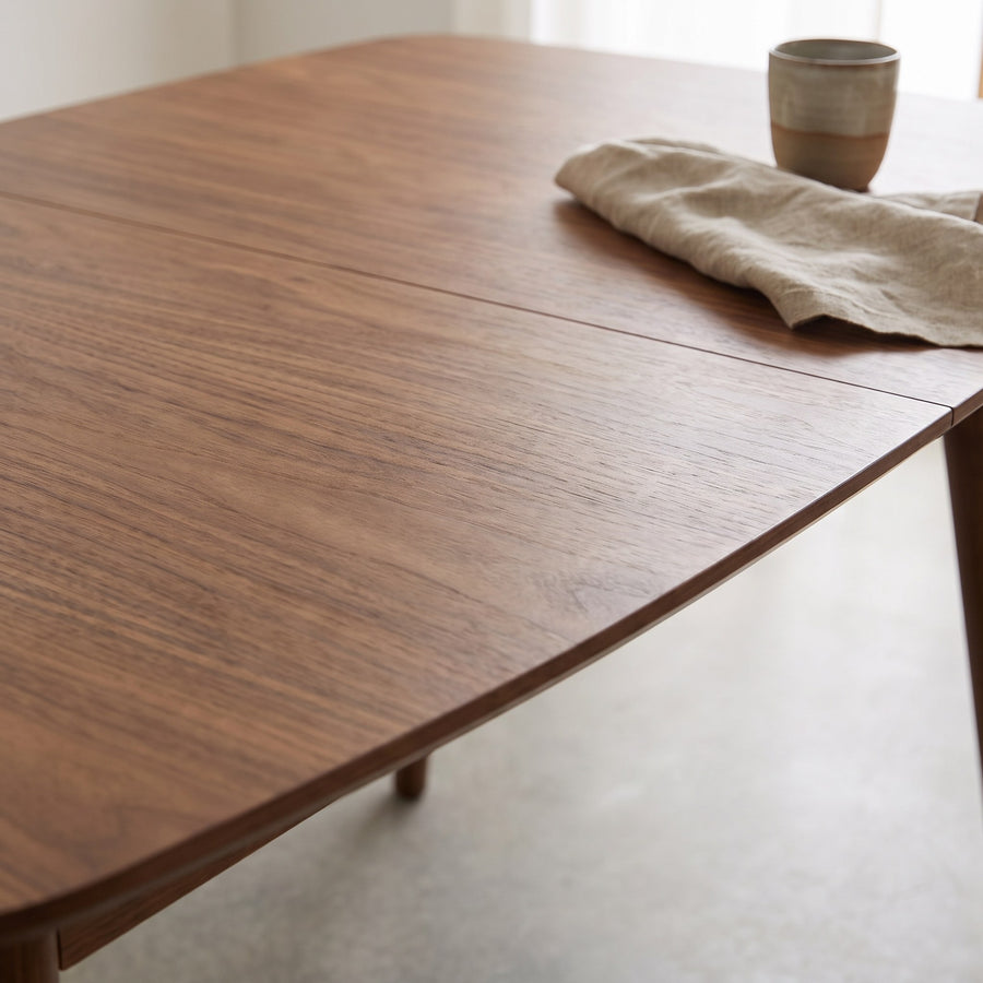 The walnut top of the Cluny table, showing the seam where the leaf goes (concept image)