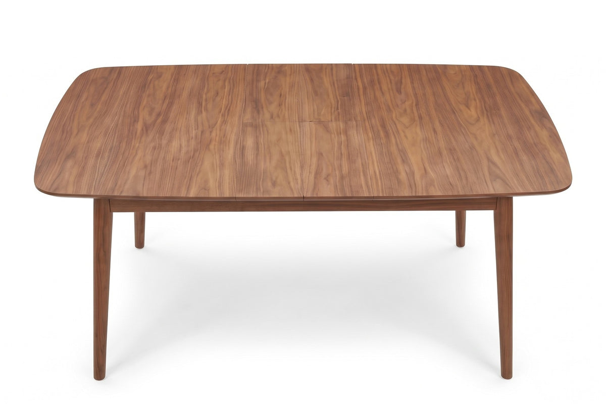 Cluny Extendable Walnut Dining Table, high view showing the full walnut top and its rounded corners