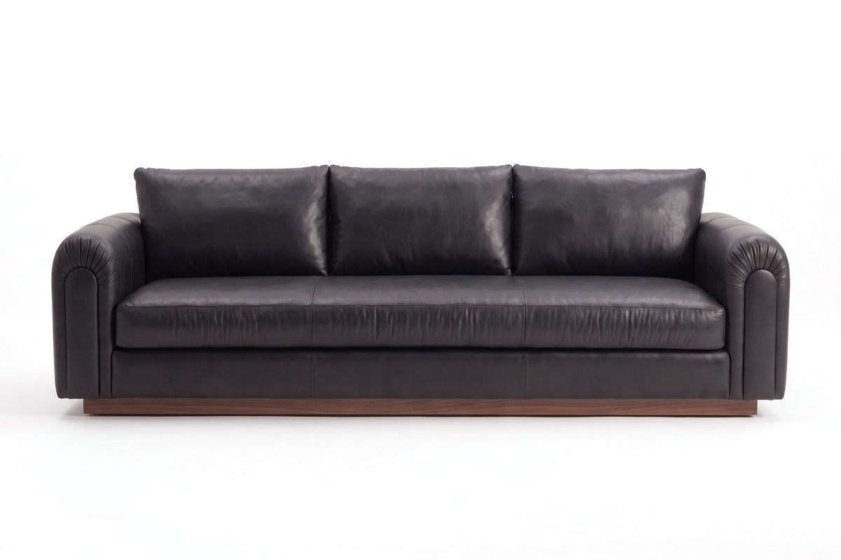 Collioure Leather Low Sofa in Black, front view on white