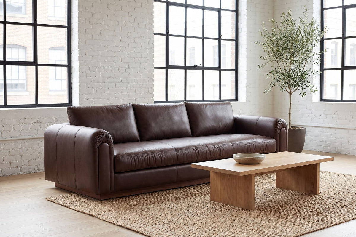 Collioure Leather Low Sofa in Espresso, in a room setting