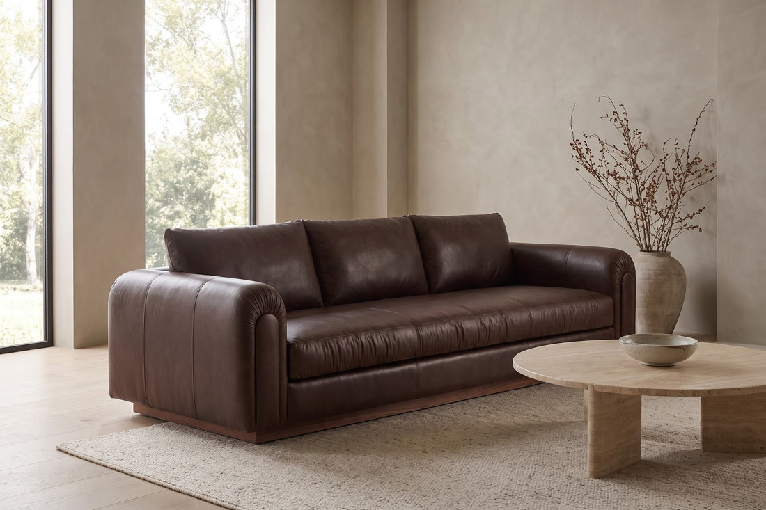 Collioure Leather Low Sofa in Espresso, in a living space