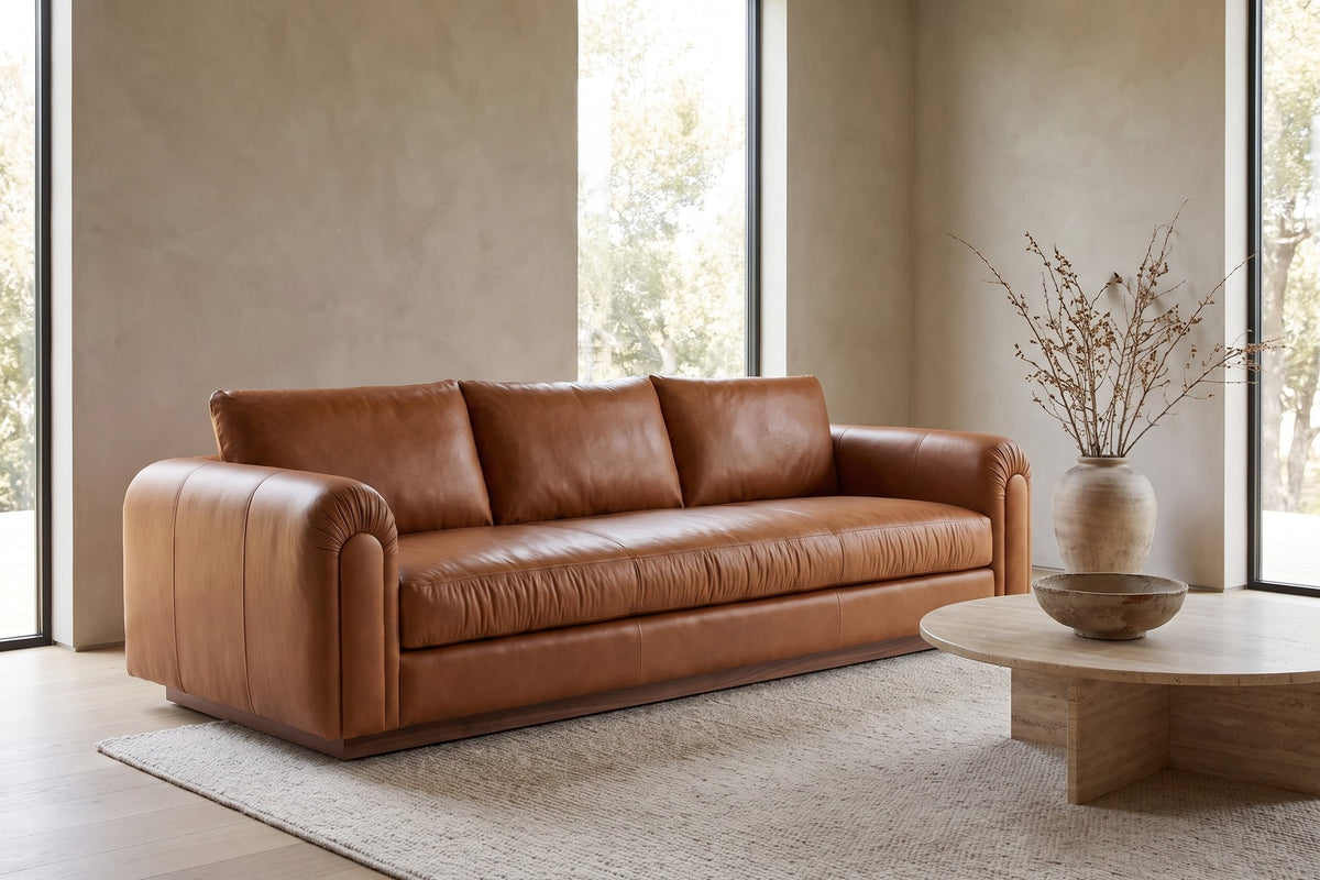 Collioure Cognac Leather Low Sofa in a living space