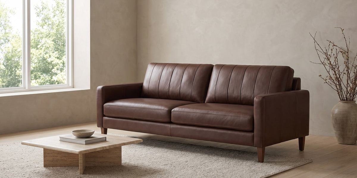 Colmar 86" Chocolate Leather Sofa banner