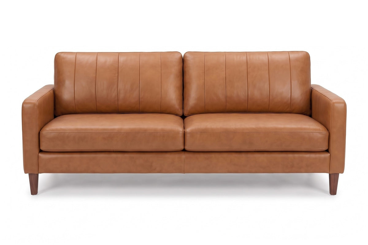 Colmar Leather Sofa in Saddle Tan, front view on white