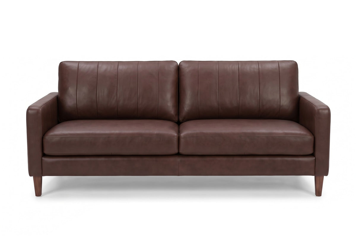 Colmar 86" Leather Sofa – Channel-Stitched Back, Deep Seat, Walnut-Finish Legs