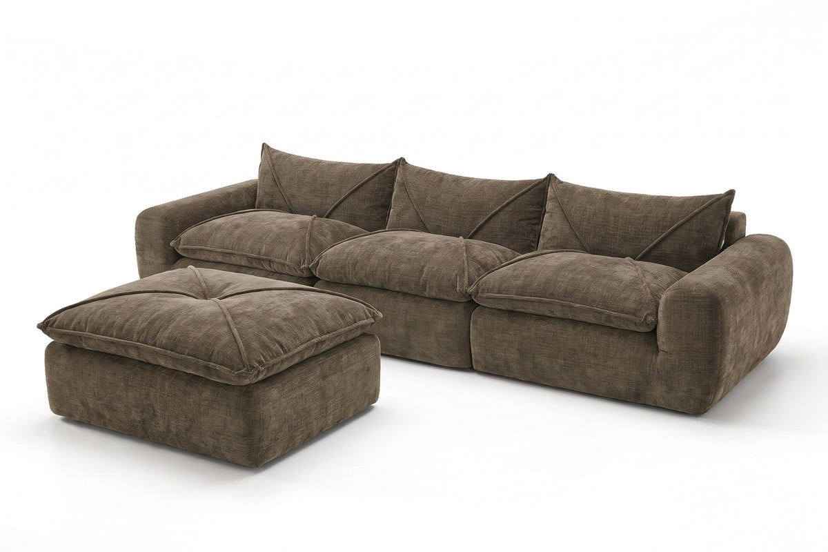 Concorde 116" Chenille Modular Sectional – Brown, Movable Ottoman, Legless